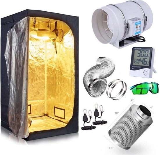 Kit di coltivazione professionale - 100x100x200cm Kit di coltivazione - Fondoscala doppio - Crescita rapida - Alta qualità - Sistema di ventilazione 4 pollici - Nero - Completo