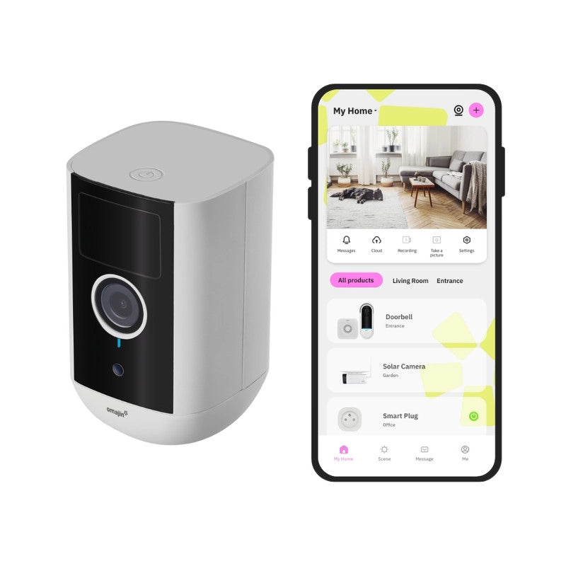 OMAJIN by Netatmo. Videocamera di Sorveglianza Esterna e Interna wireless 2K. visione 140°. IP65. SD/Cloud 64 GB. rilevamento movimenti/persone. batteria 9600mAh. audio bidirezionale. OWC-01