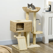 Albero tiragraffi per gatti 98 cm con cuccia, nicchia e rampa, beige