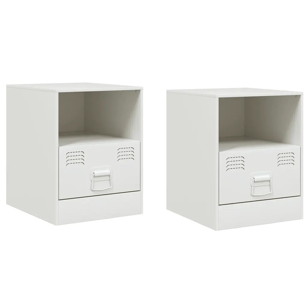 Set di 2 Comodini | Armadio da Notte | Mobiletto da notte Bianchi 34,5x39x44 cm in Acciaio