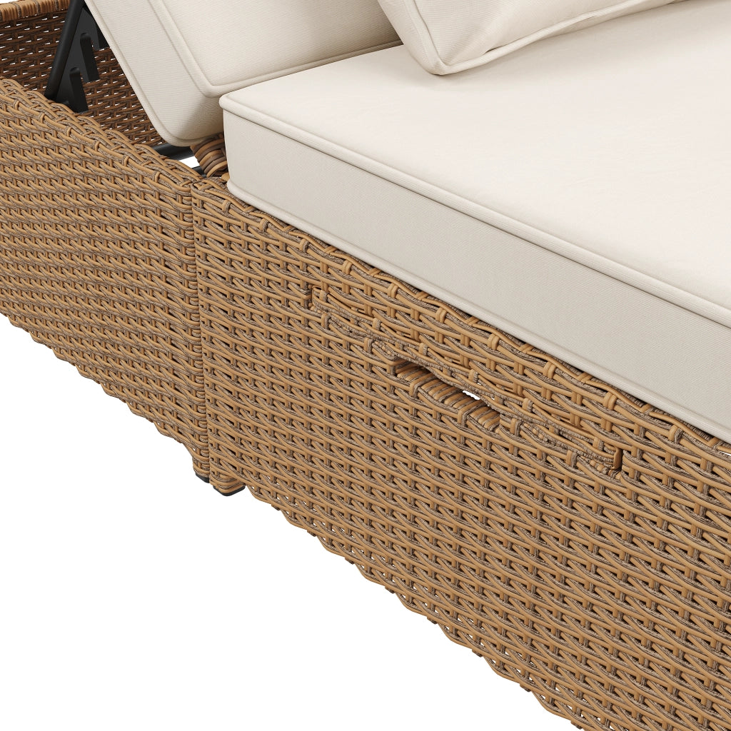 Lettino da Giardino Pieghevole Doppio in Rattan con Cuscino ¨C MINIMAL ¨C Bianco