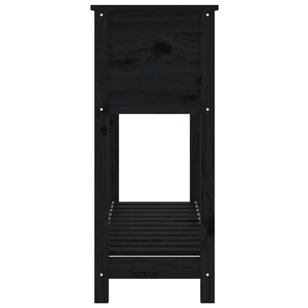 Fioriera | Cassetta per fiori | Vaso con Mensola Nera 111,5x34,5x81 cm Legno Massello Pino