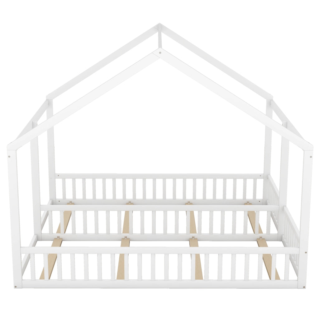 Letto a casetta doppio ULEVR 2 in 1 con due reti 90x200 cm, sponde di sicurezza, bianco