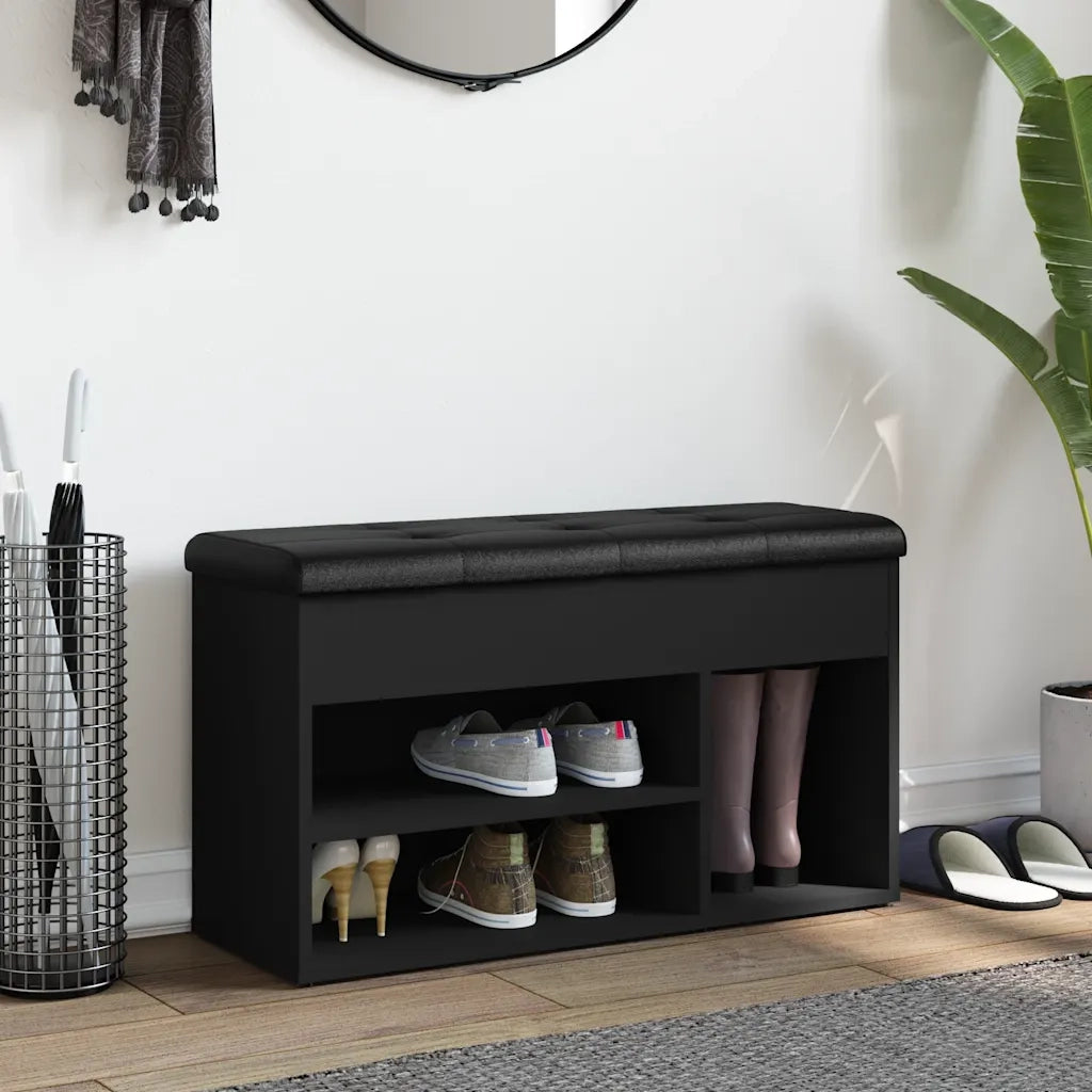 Panca Porta Scarpe-Sgabello-Panca Scarpiera Nera 82x32x45,5 cm in Legno Multistrato