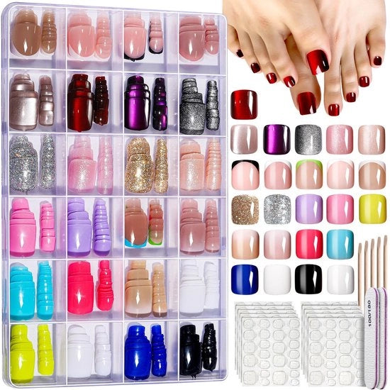 Nagelli Selfadesivi 24 pezzi - Unghie a forma di francese - Effetto gatto - Glitter/Pearl - Corte/Quadrate - Falsi unghie