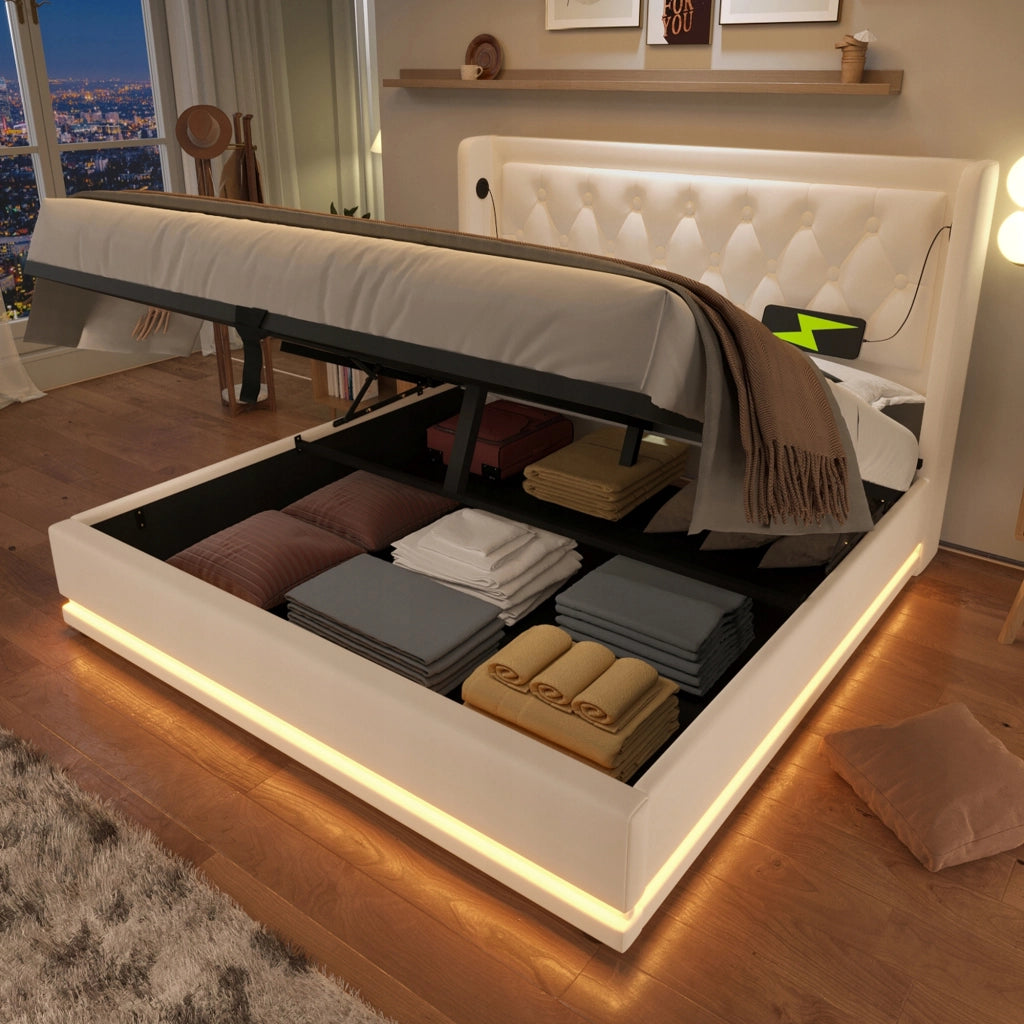 Letto imbottito 160x200 bianco idraulico - Xylo