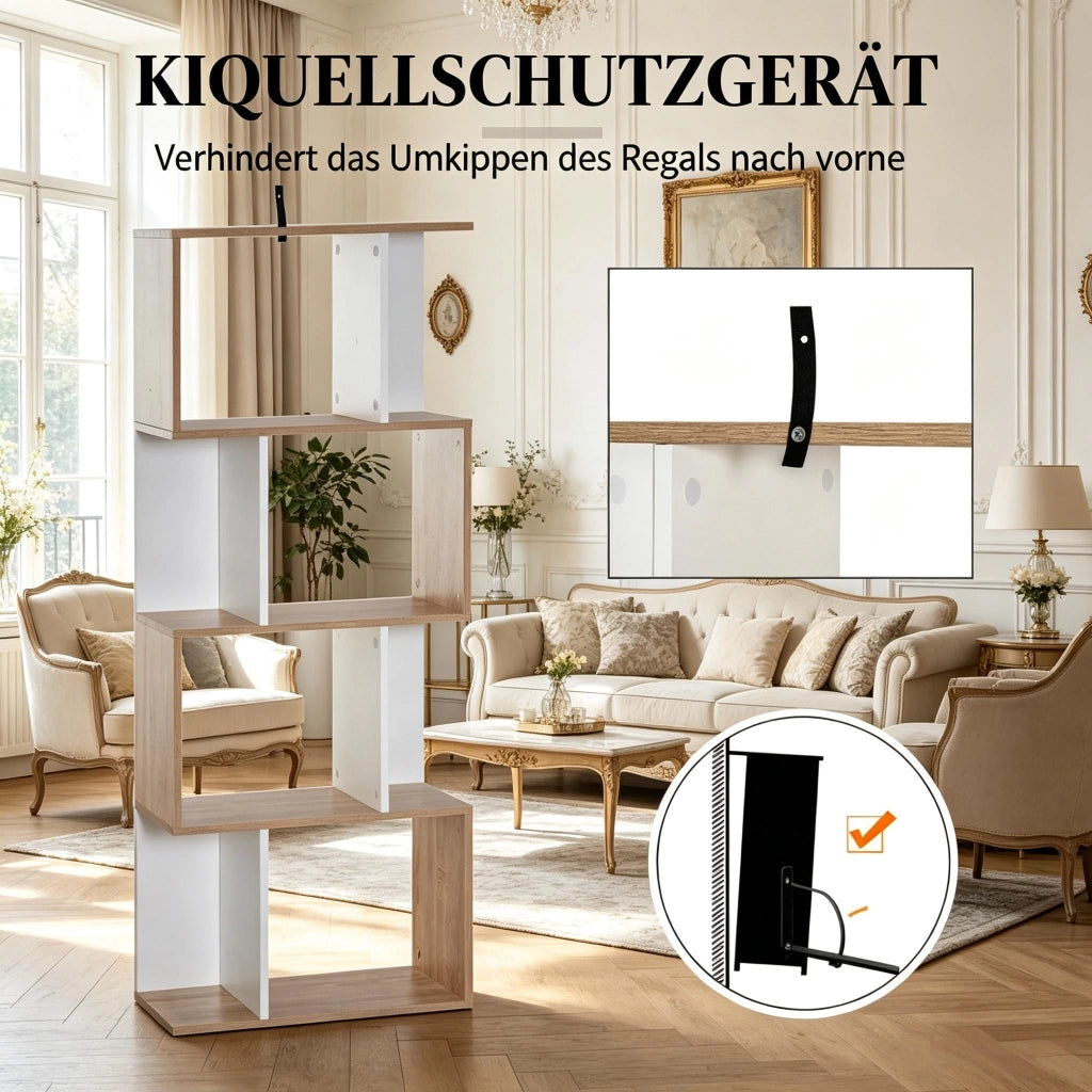 LIBRERIA S-ფორმata 60x24x148 cm in pannello di truciolare, naturale/bianco