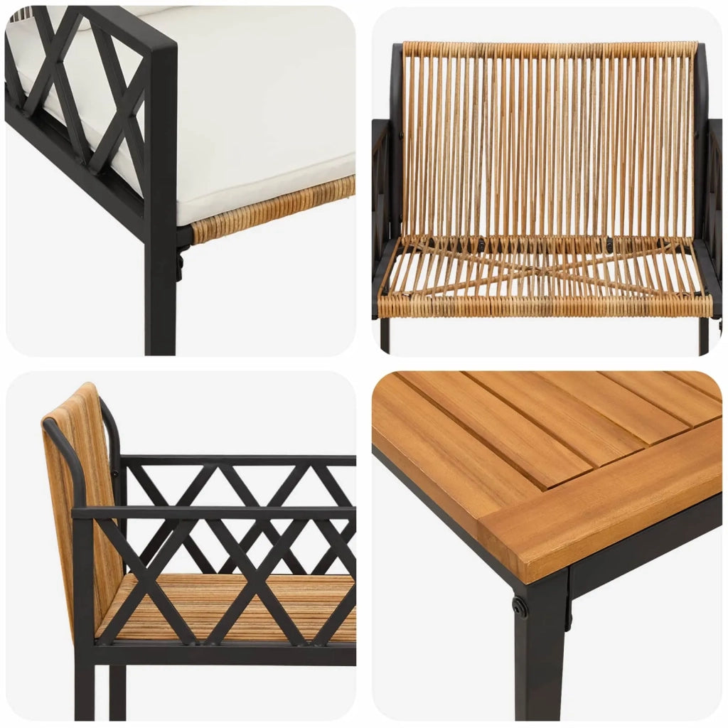 Set Mobili da Esterno 3 pz Marrone e Bianco Crema polyrattan 42025349