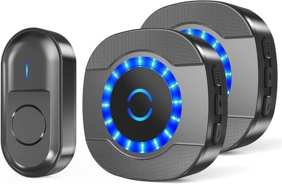Set di campanello di allarme wireless - 300 m di portata - impermeabile - porta di casa - luci LED lampeggianti - 5 livelli di volume - 55 tonfi di campanello