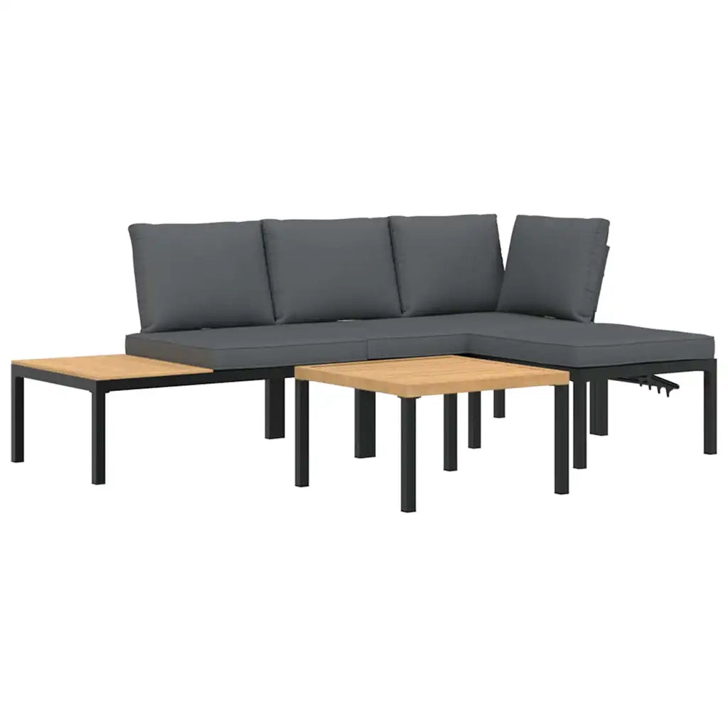 vidaXL Set Divani da Giardino 4 pz con Cuscini in Alluminio Nero