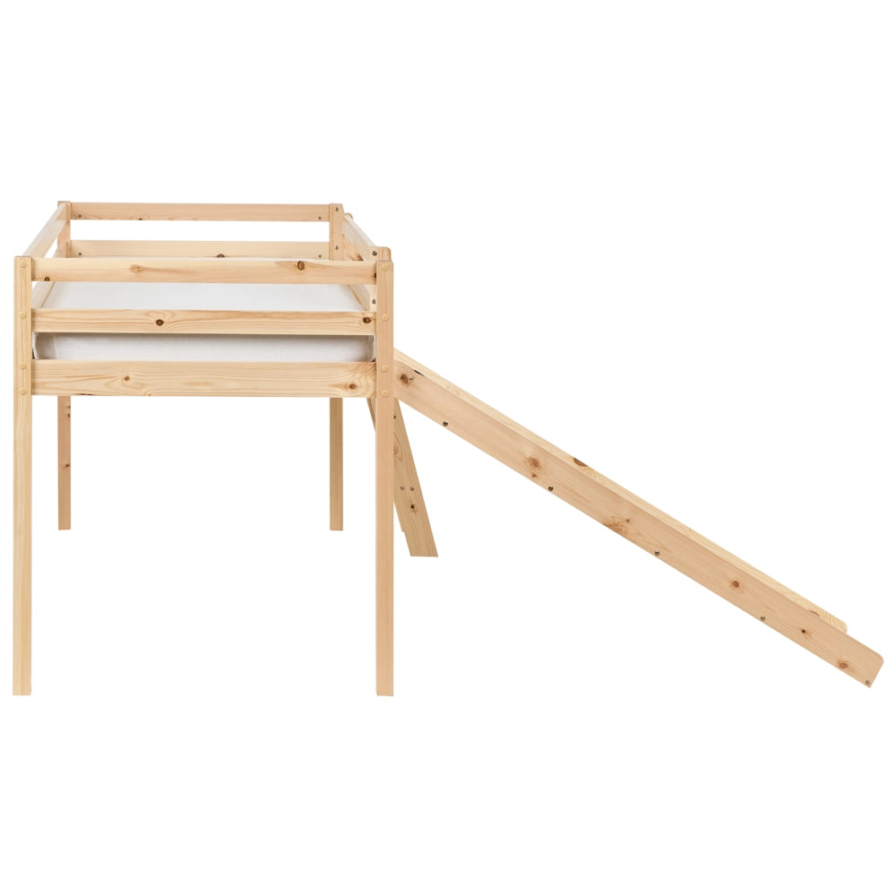 Letto a castello per bambini in legno con rete a doghe 90 x 200 cm con scivolo Marrone Chiaro per bambini