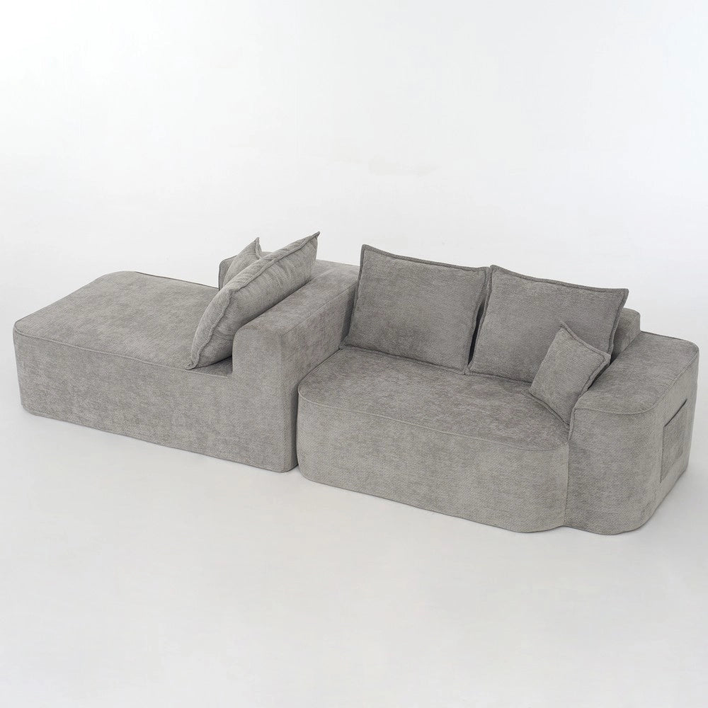 Divano angolare con chaise longue ¨C Minimal ¨C grigio chenille 262cm imbottito morbido