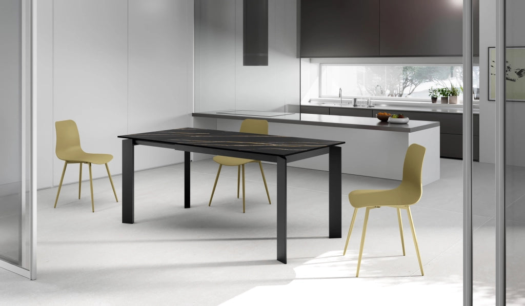 Tavolo Allungabile Frame 80x120-170x75 cm Top in Ceramica Marmo Portoro Nero Opaco