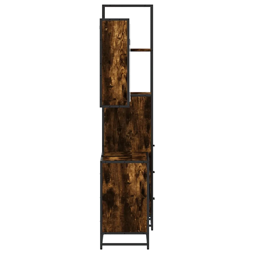 Set Mobili da Bagno 3 pz Rovere Fumo in Legno Multistrato