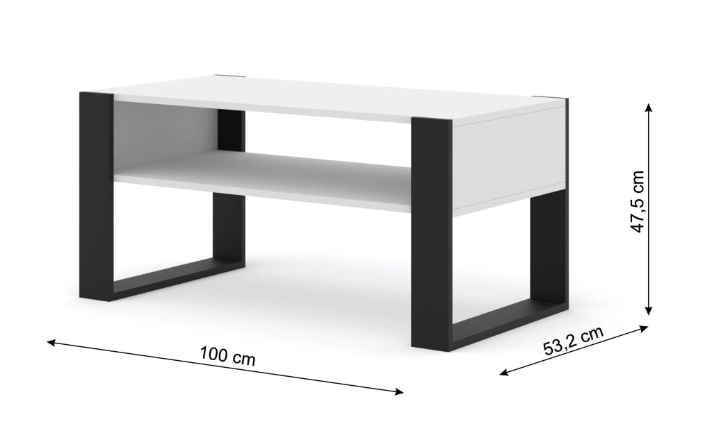 MOBILE TAVOLINO DA CAFFE'  PIANO PC 2 PIANI BIANCO OPACO 100x53.20x47.50cm MONDI