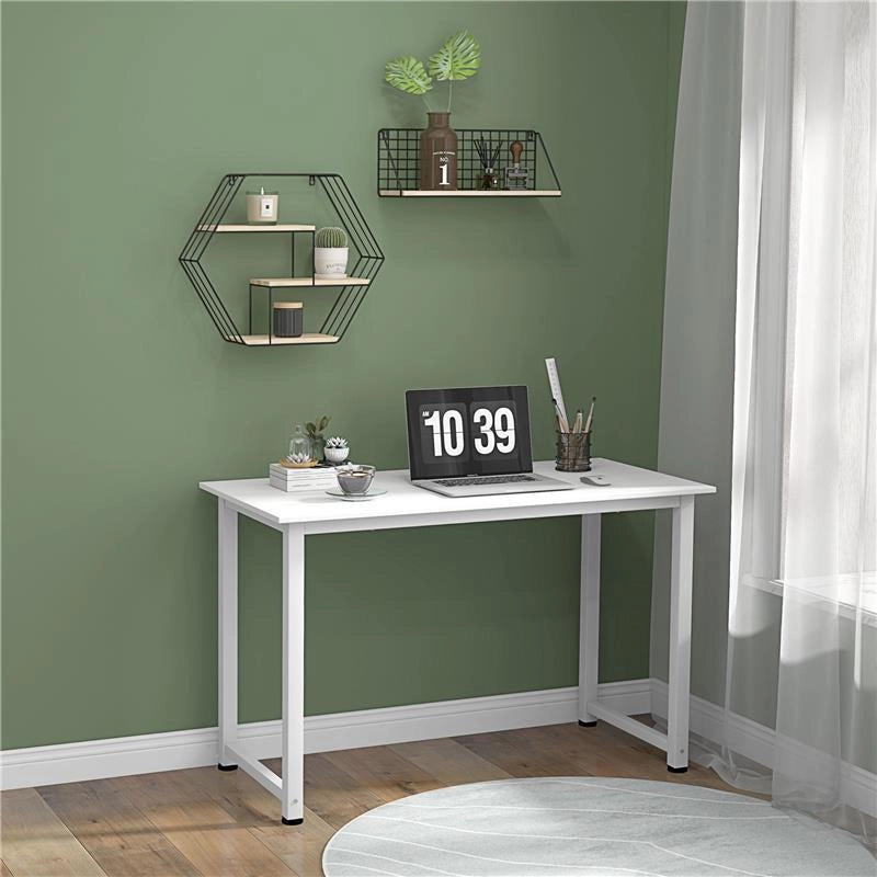 SCRIVANIA PER COMPUTER CON PIEDINI REGOLABILI IN TRUCIOLATO E ACCIAIO 120X60X76 CM BIANCO