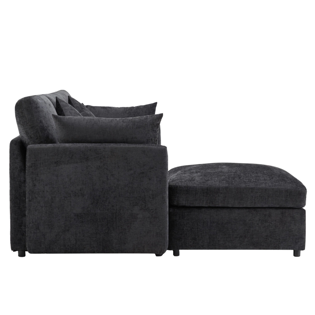 Divano modulare ULEVR 216x161x81 cm configurabile a L o 3 posti, con pouf mobile e 4 cuscini, grigio