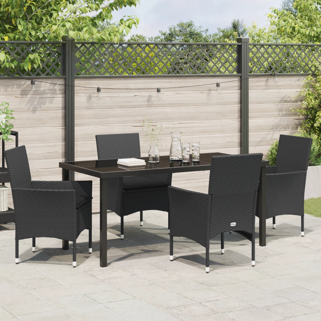 Set da Pranzo 5 Pezzi con Cuscini Rattan Sintetico Nero