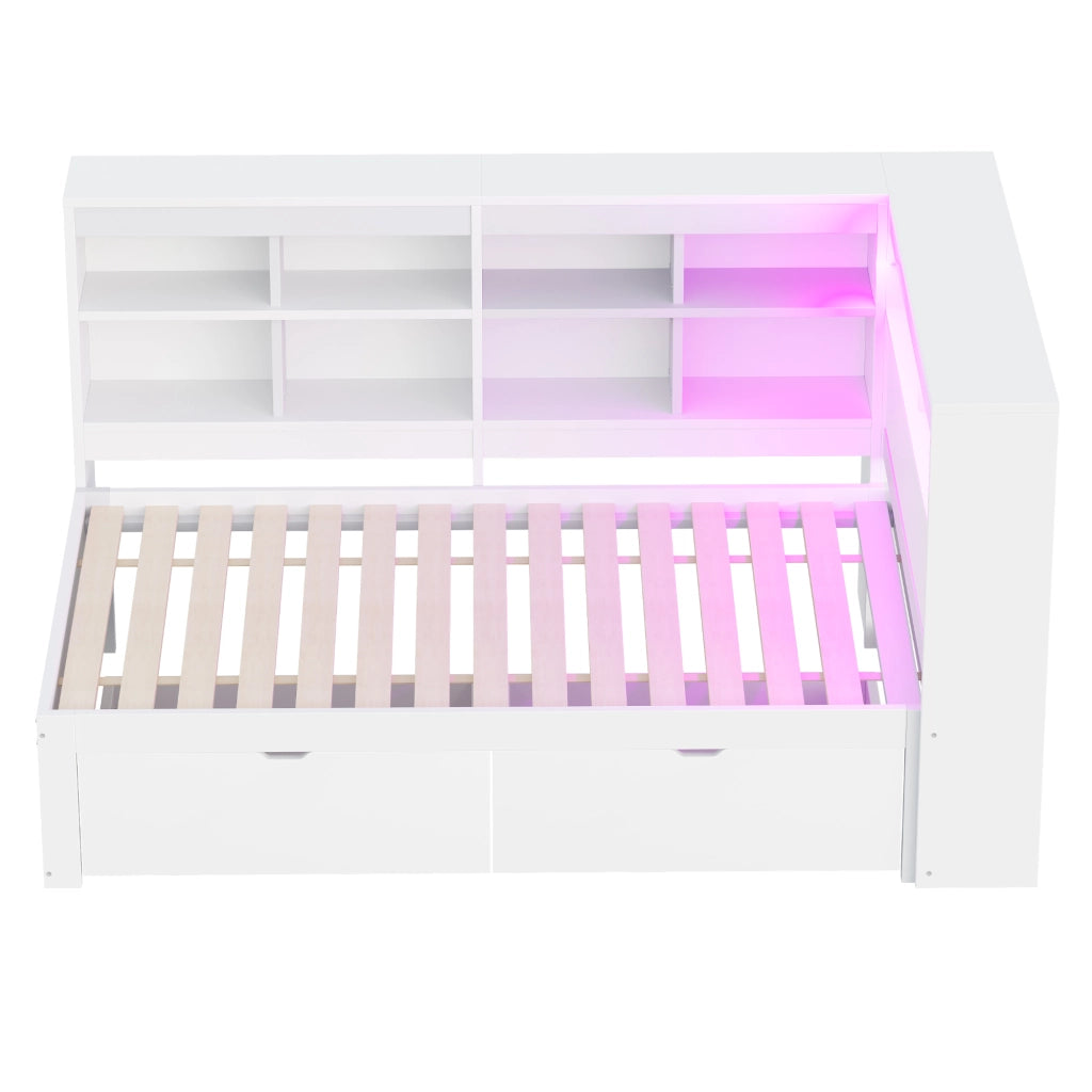 LETTO divano 90x200 cm con cassetti USB LED in legno bianco