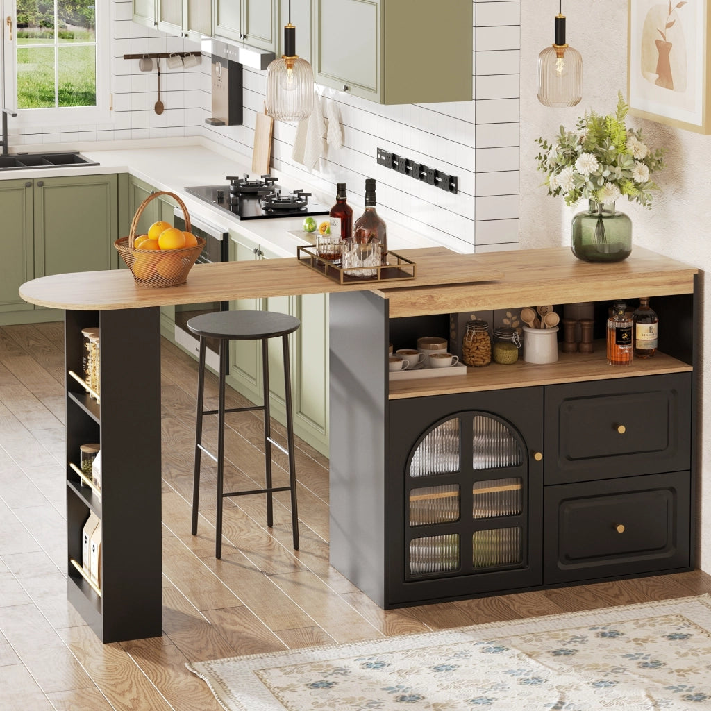 Mobile bar girevole ed estensibile 138-204 cm nero