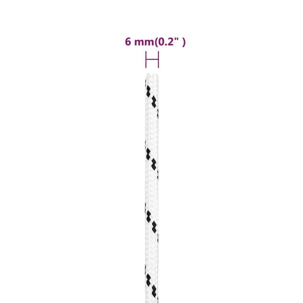Boat Rope, Braided, White, 6 Mm X 25 M, Polyester