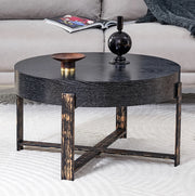 Tavolino laterale rotondo ? 68 x 39 cm con struttura stabile; MDF e metallo nero