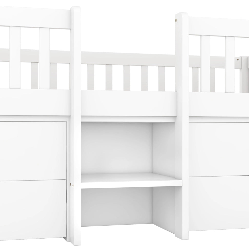Letto semialto 90x200 cm bianco con 4 cassetti, scala e sponde di sicurezza