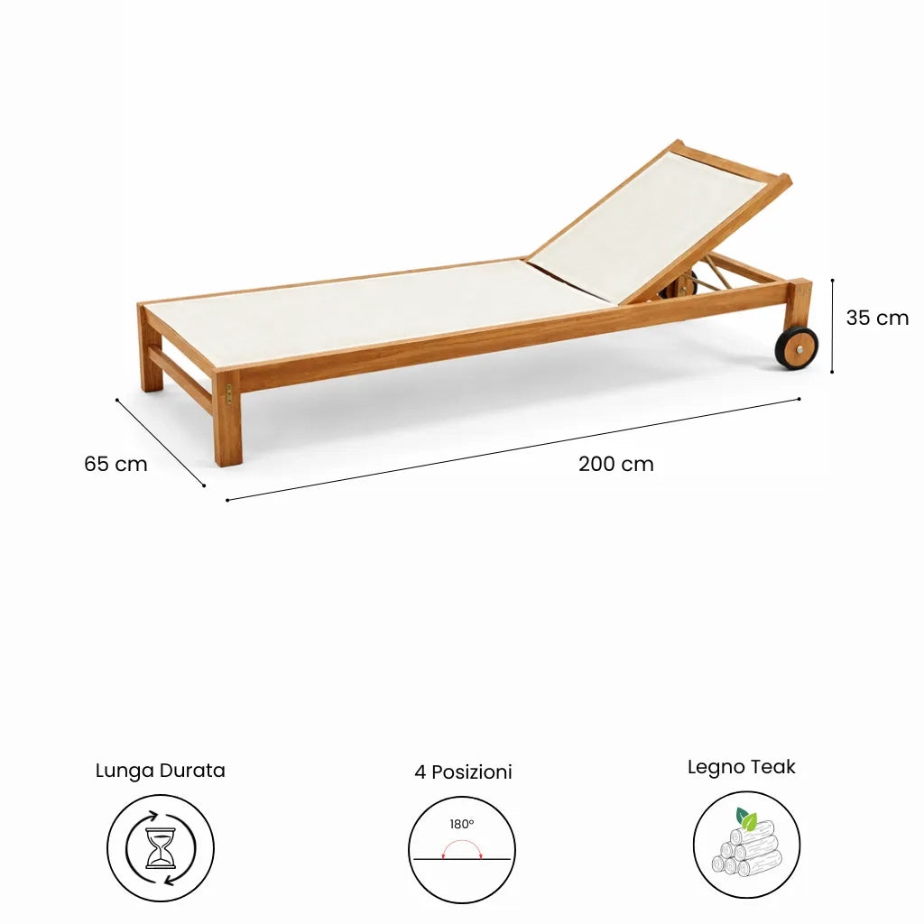 Set 2 Lettini Prendisole in Legno Teak con Ruote - Java Col. Beige