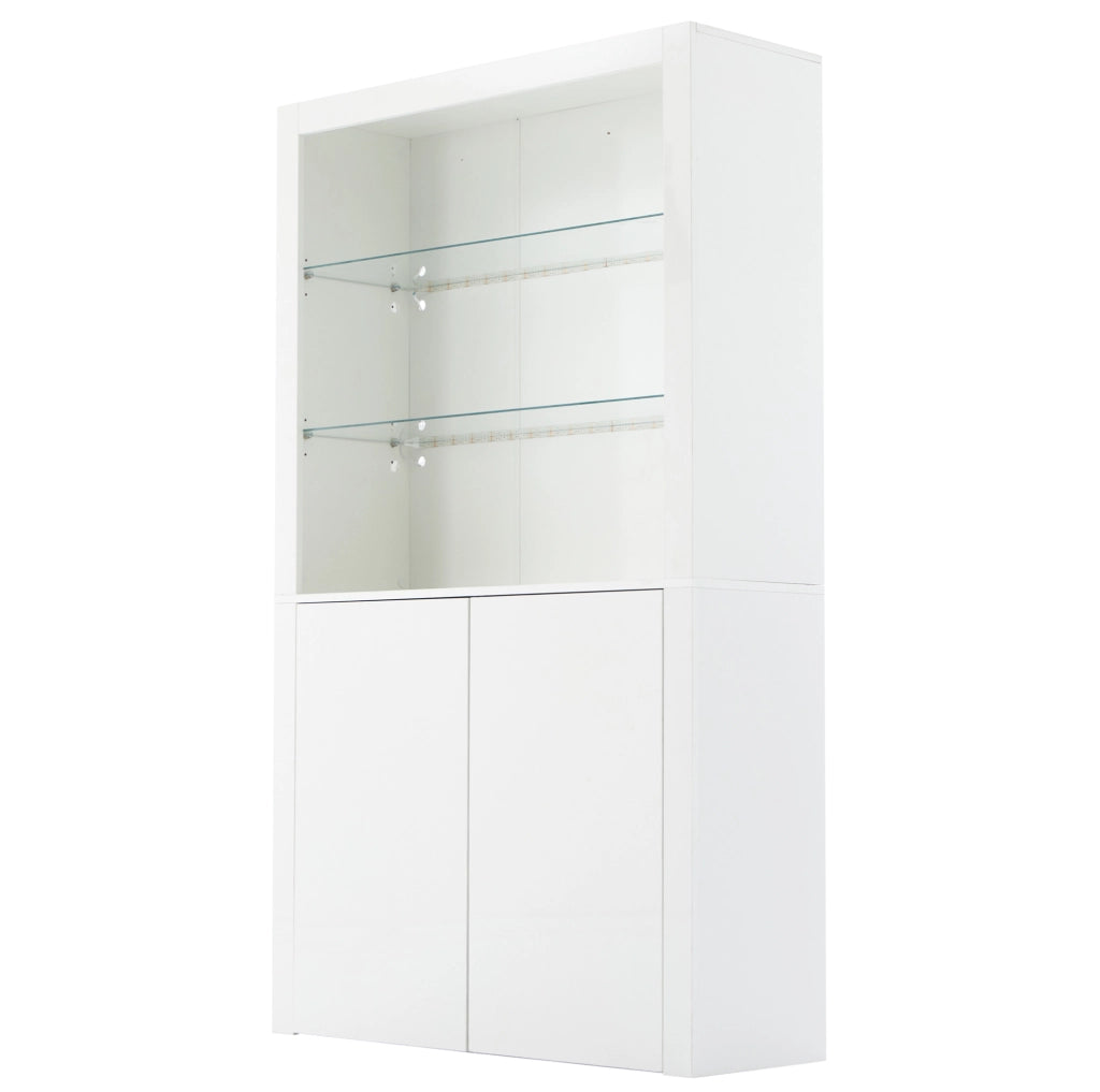 Vetrina moderna 100 x 35 x 170 cm bianca lucida in MDF con LED e vetro temperato