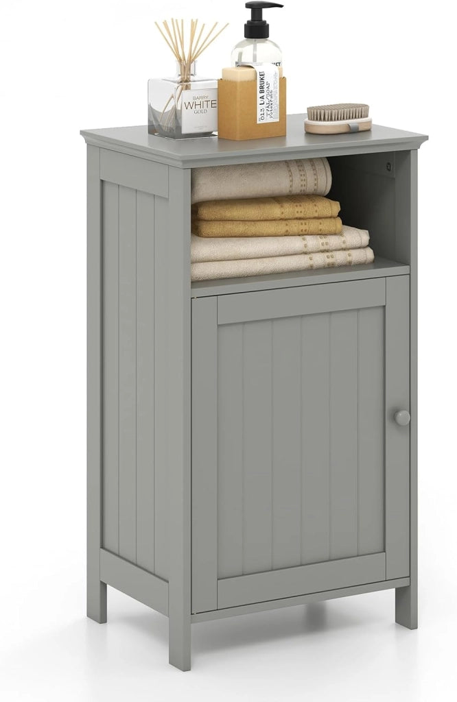 Armadio per Bagno, Mobile Multifunzionale con Anta Singola e Mensola Regolabile, Organizer Moderno di Legno, Tavolino per Casa Salone Camera da Letto Ufficio (Grigio)