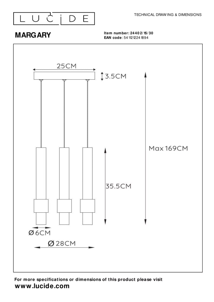 Lampada a sospensione Lucide Margary LED 3 luci nera