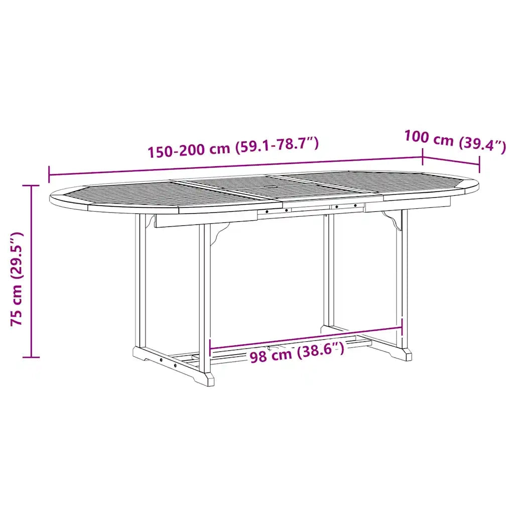 Tavolo da Giardino Grigio 200x100x75 cm in Legno di Acacia