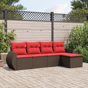 Set Divani da Giardino 5 pz con Cuscini Marrone in Polyrattan 3221293