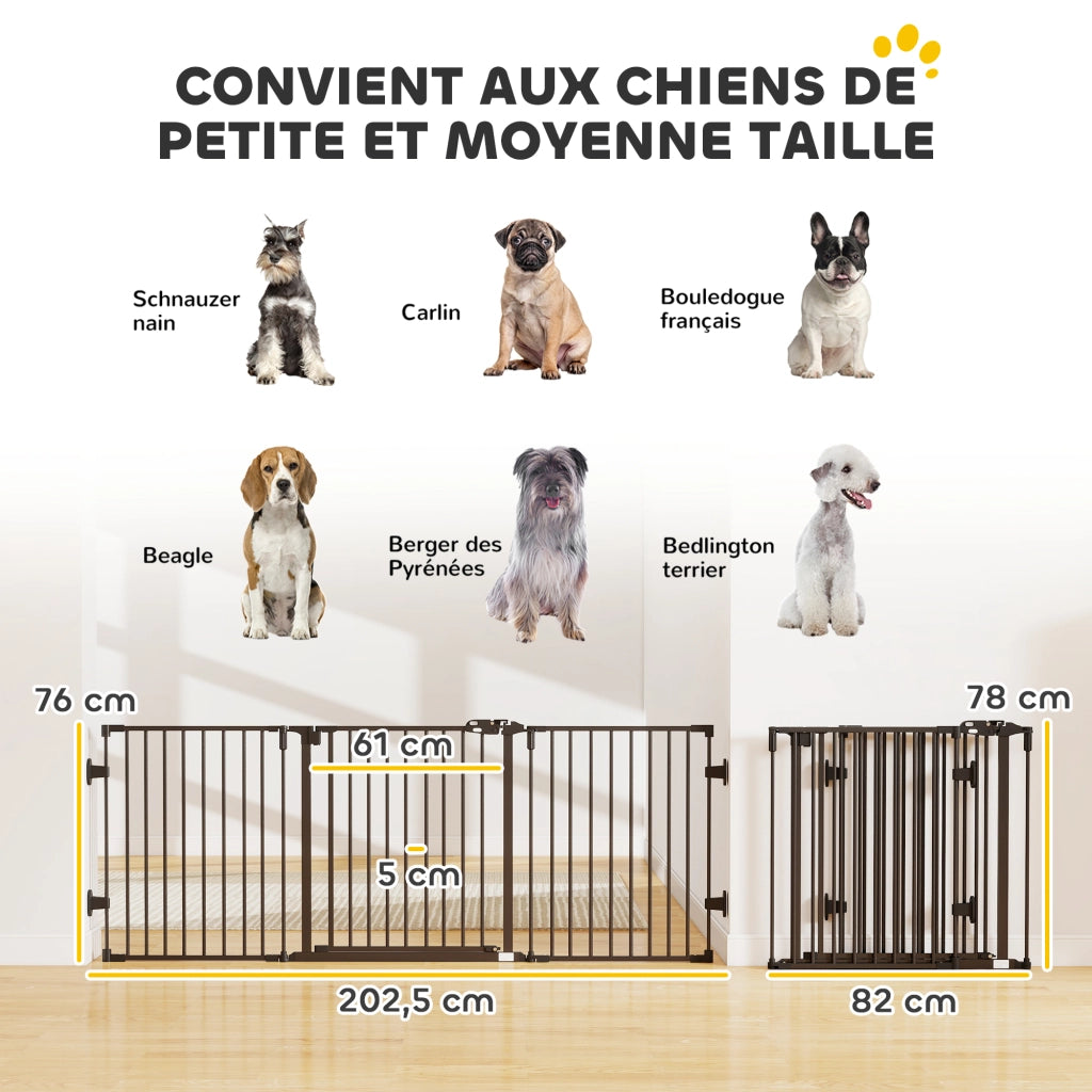 Barriera di sicurezza per cani pieghevole con porta ¨C zephmum ¨C nero 202.5x76 cm