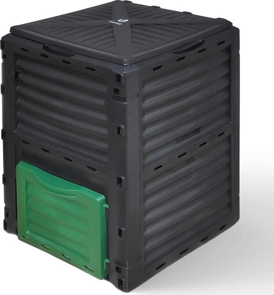 Compostiera esterna 300 l di alta qualità in polipropilene resistente agli urti e ai raggi UV nero/verde