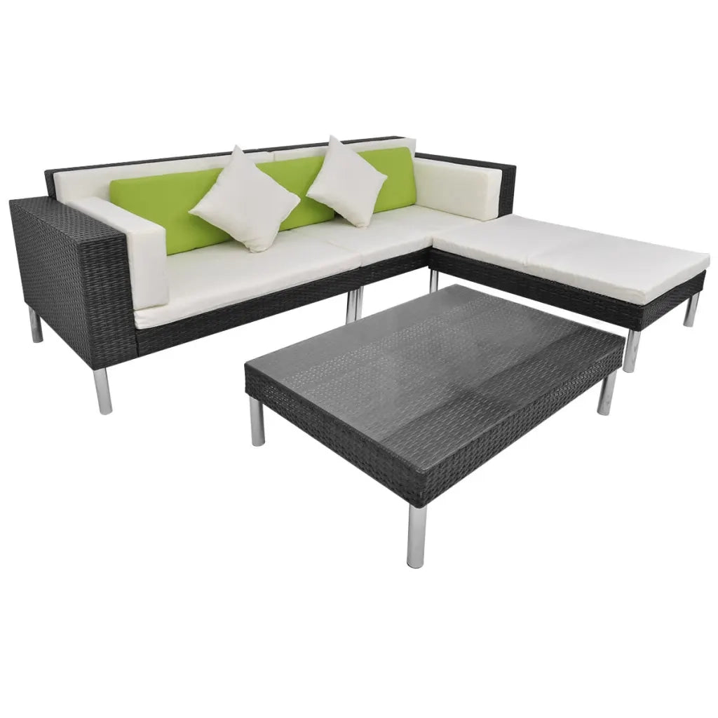 Set Divani da Giardino 4 pz con Cuscini in Polyrattan Nero cod mxl 36934
