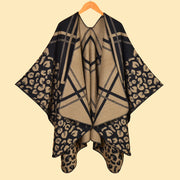 Sciarpa/mantella da donna alla moda, classica, jacquard a righe leopardate, calda, con spacco.