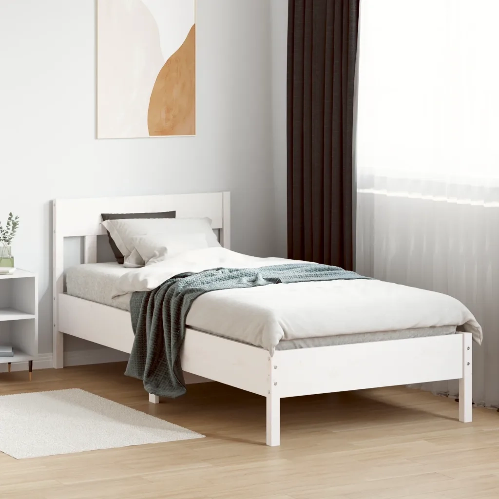 Giroletto con Testiera Bianco 90x190 cm Legno Massello di Pinocod mxl 110849