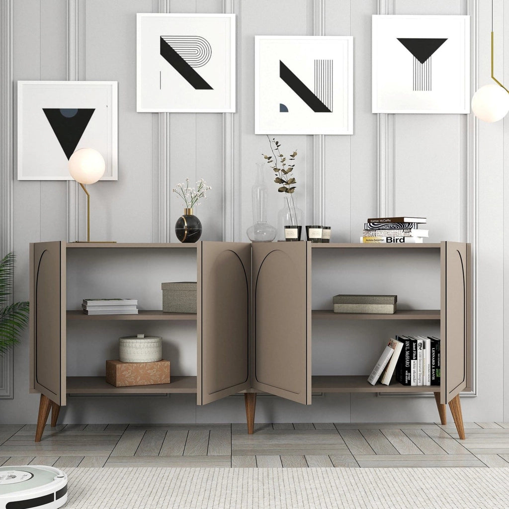 Madia Niscemi, Credenza 2 Ripiani, 180x35x81h cm Grigio Tortora