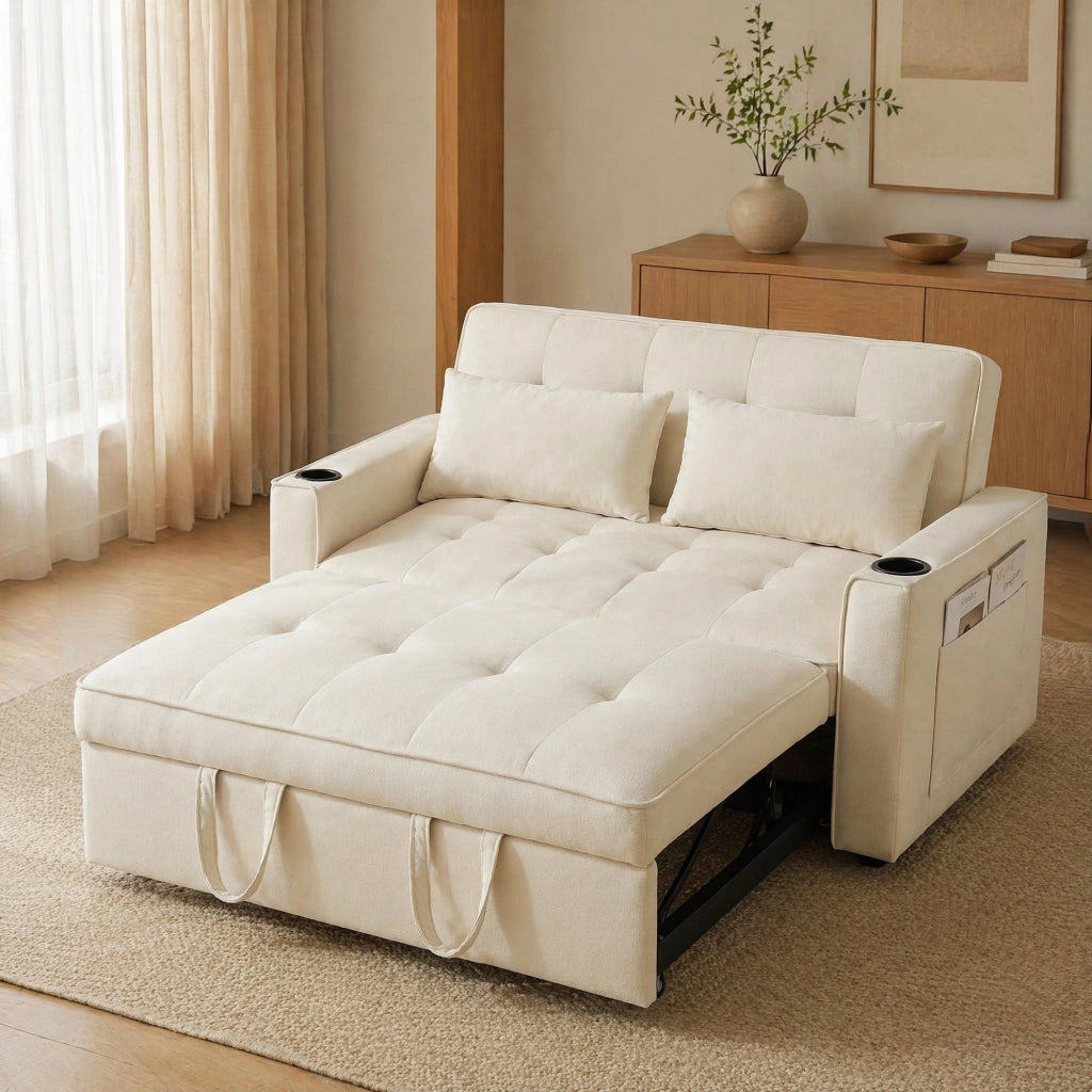 SOFA LETTO 3-in-1 137x76,5x83 cm Velluto Beige con 2 cuscini