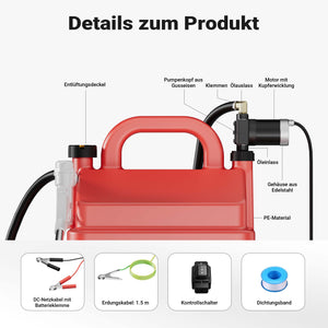 Serbatoio per trasporto gasolio e benzina da 60 l con pompa 75W da 14 l/min, serbatoio carburante portatile, contenitore mobile per carburante