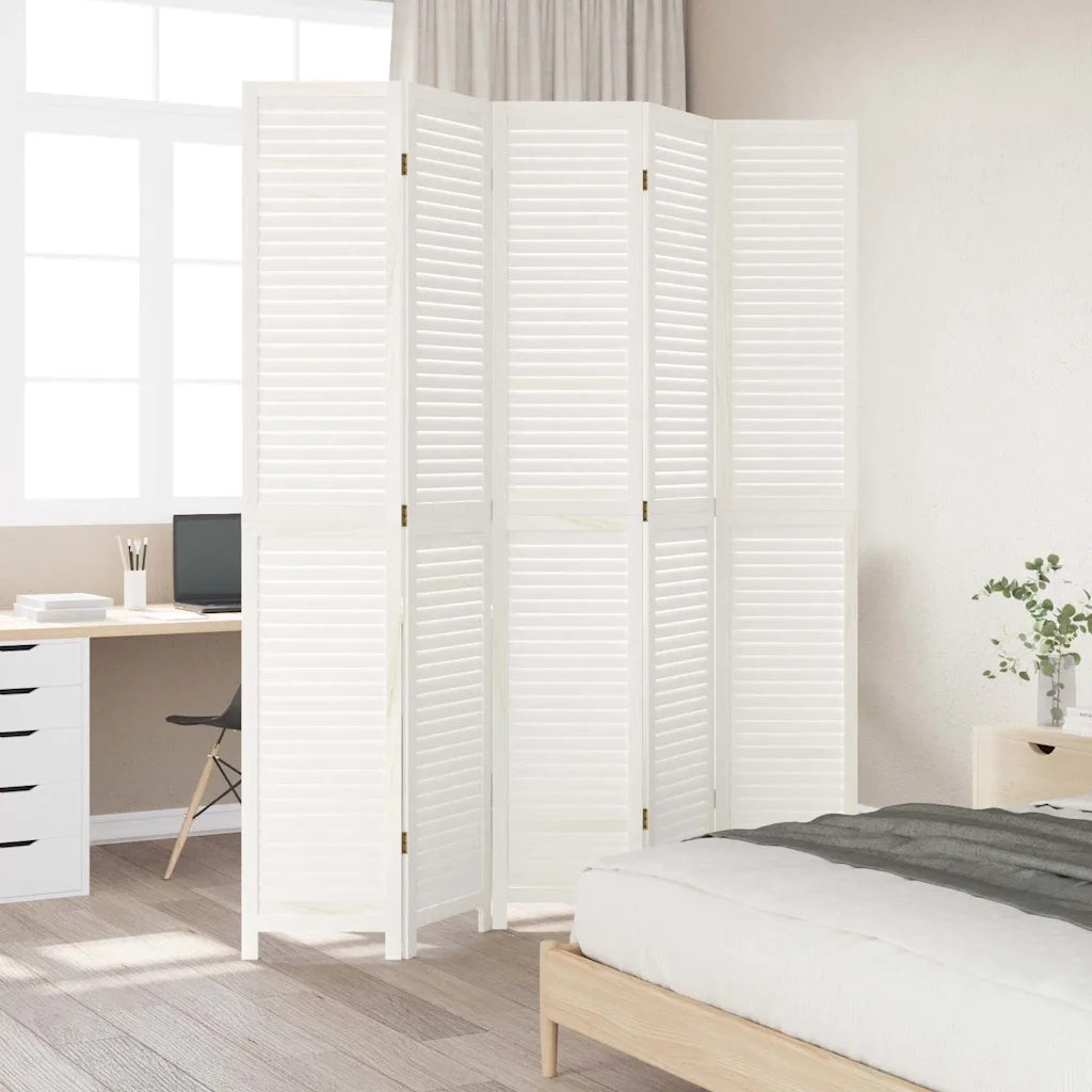 Divisorio Ambienti | Divider per stanze | Paravento 5Pannelli Bianco Legno Massello di Paulownia
