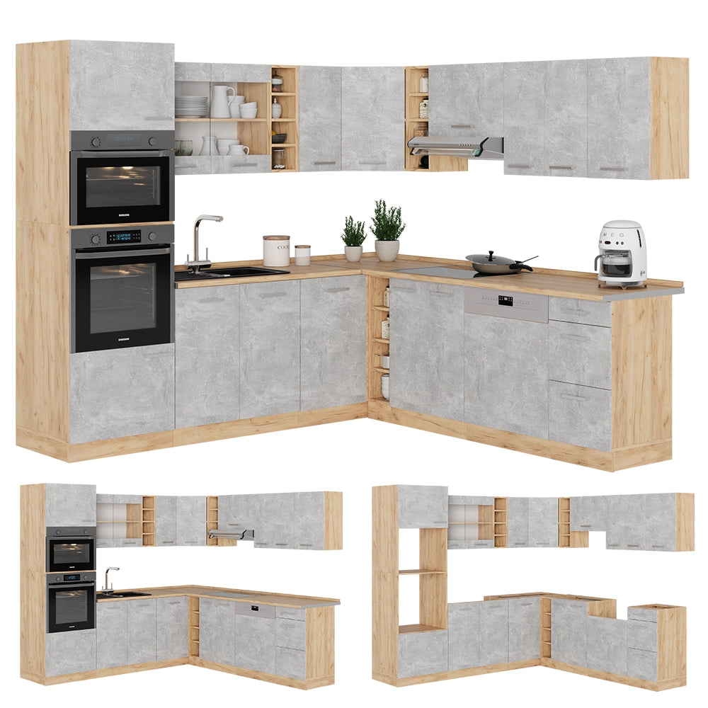 Vicco Cucina angolare completa Calcestruzzo/quercia dorata 237 x 247 cm , PL Antracite