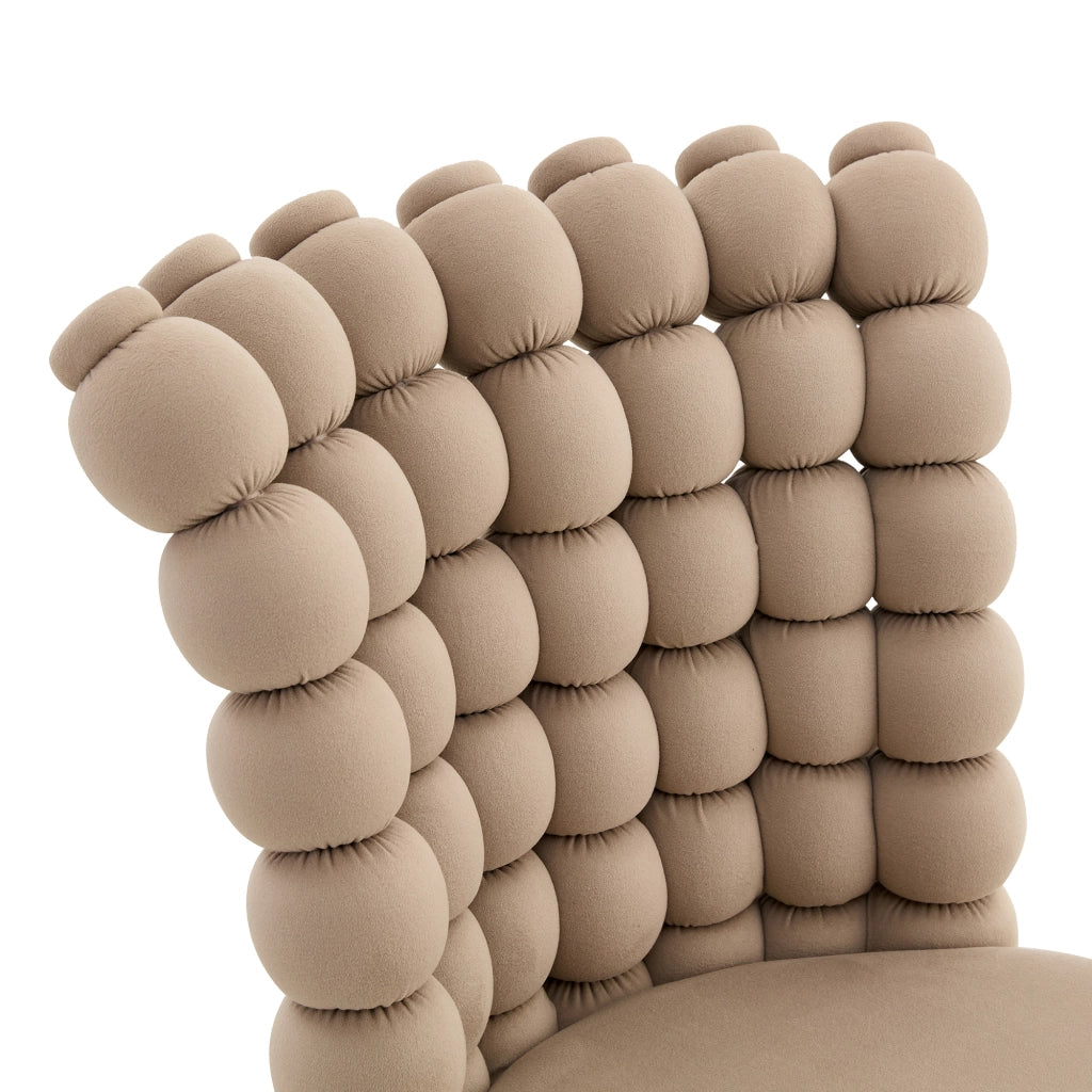 Sedia da Pranzo con Schienale a Catena di Sfere, Design Moderno, in Velluto e Metallo, Cammello