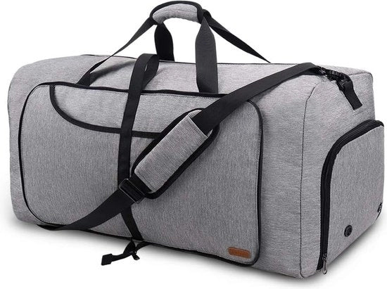 Borsa da viaggio grande, ripiegabile, impermeabile, con tasca per scarpe, per uomo e donna, grigia, 80L