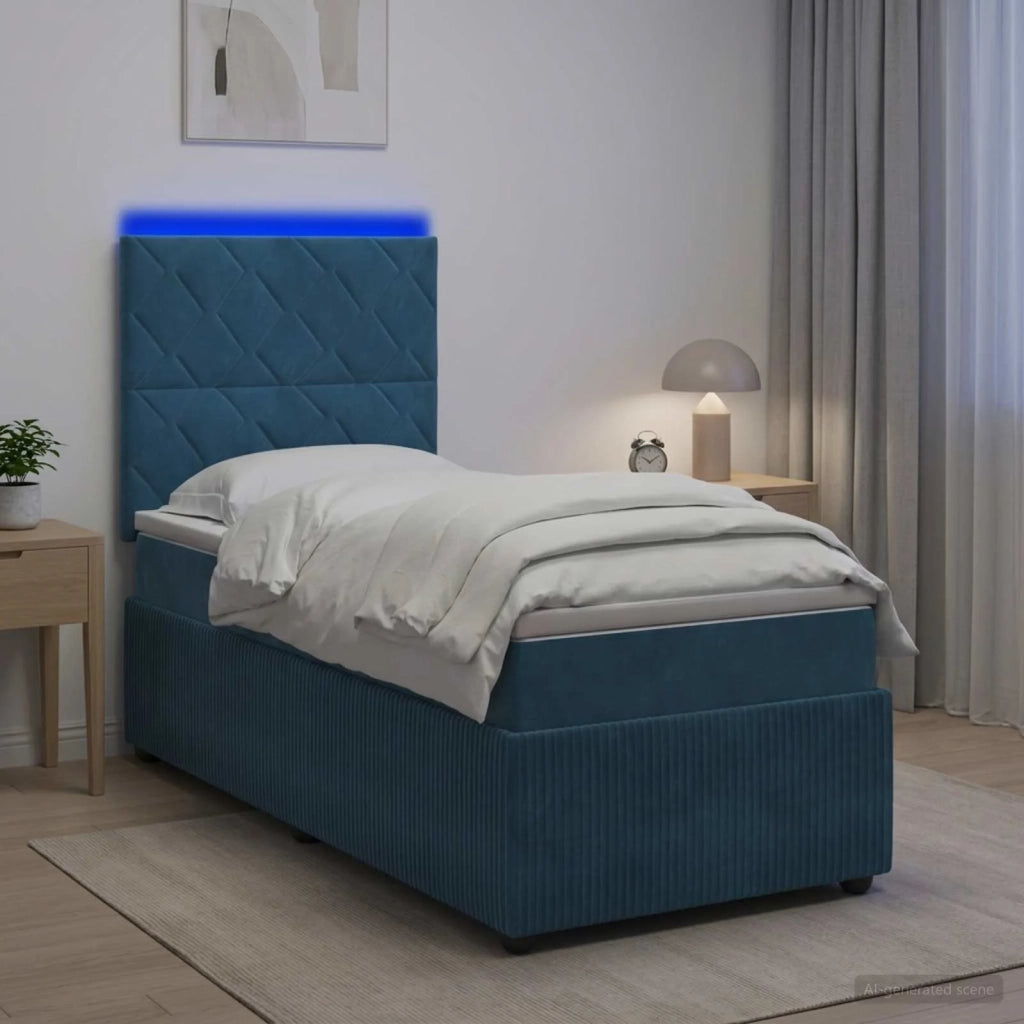 Letto Box Spring LED con Materasso Blu 80 x 200 cm Velluto 3455967