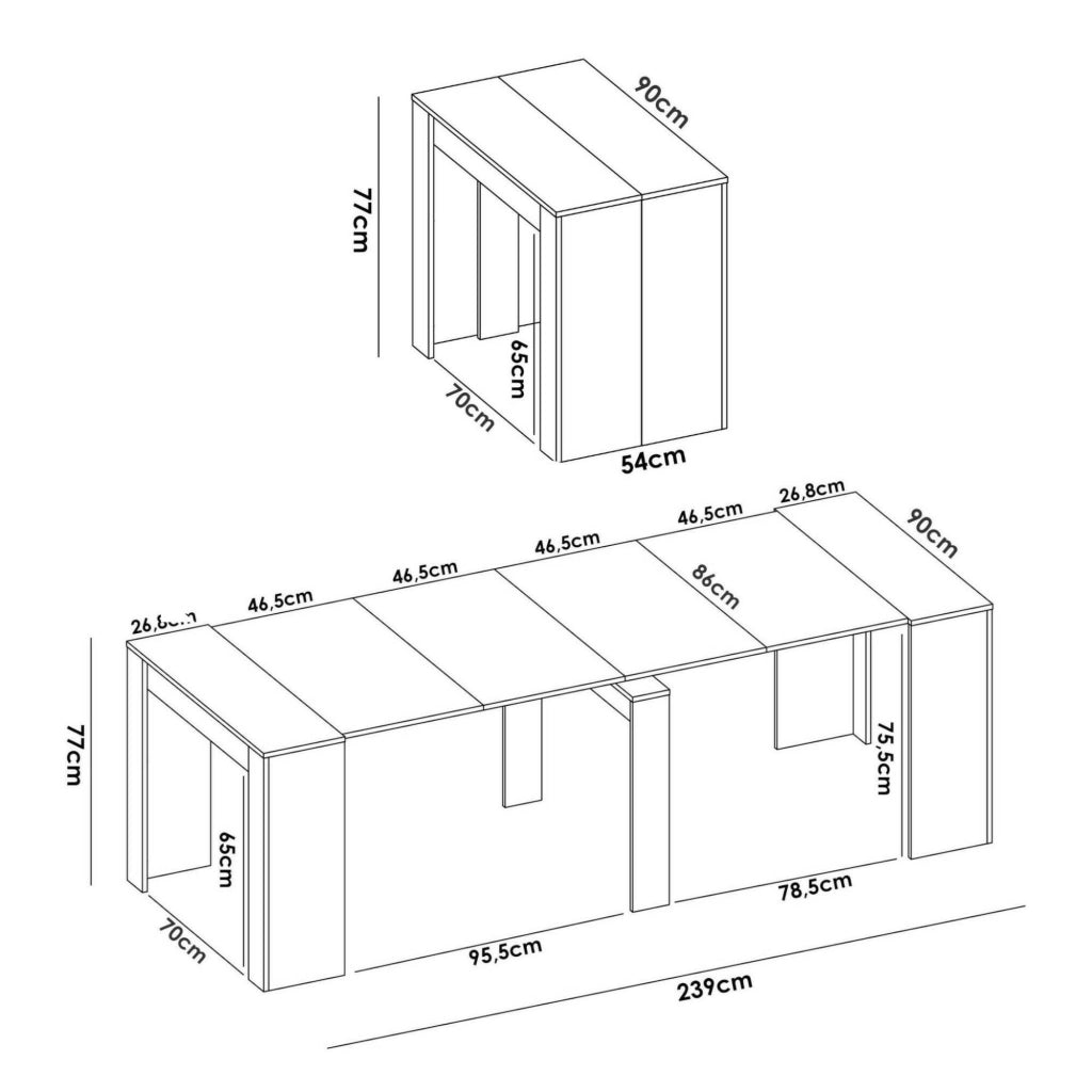 Alej, Consolle Allungabile 12 Posti, 239x90x77h cm Bianco Lucido