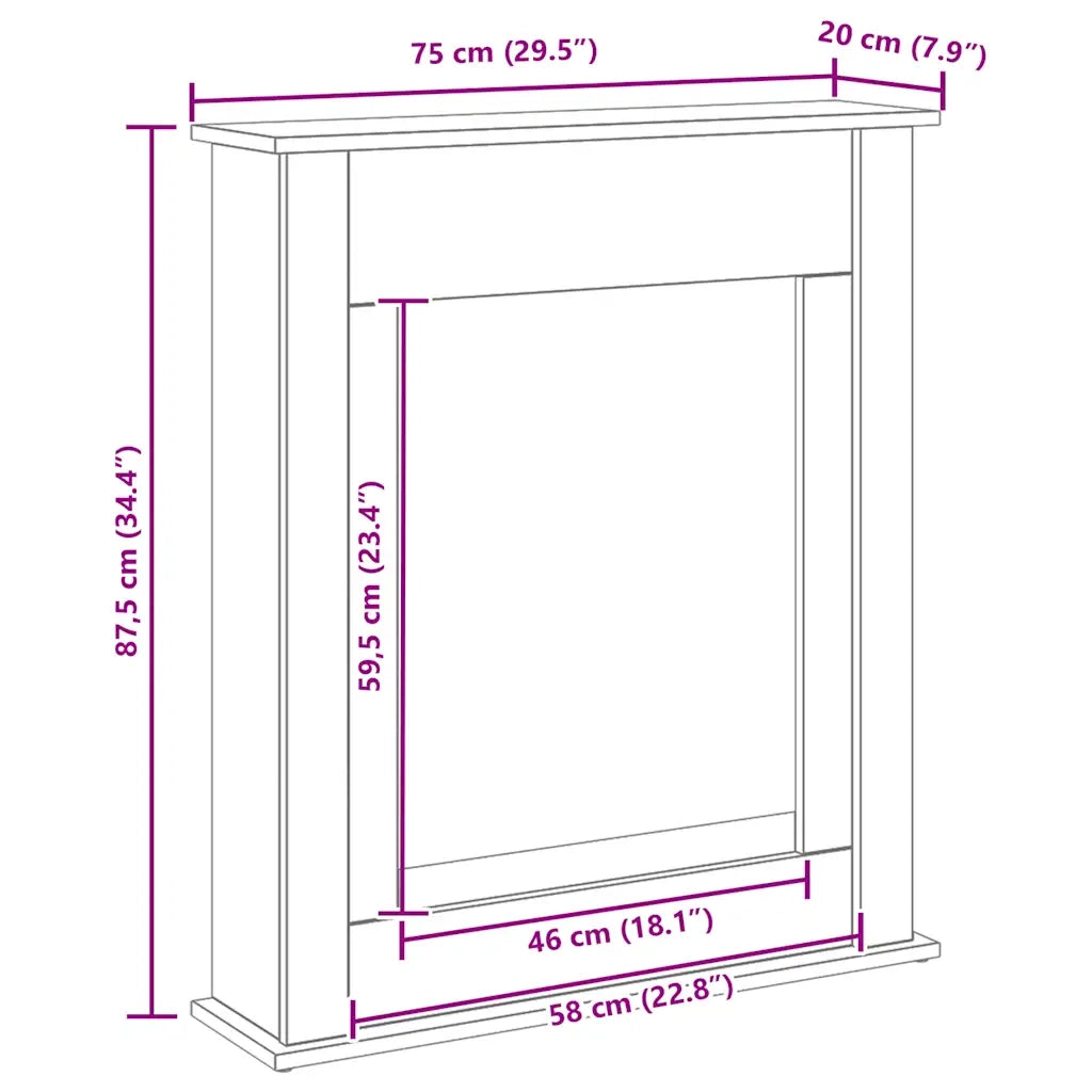 Cornice per Camino Rovere Nero 75x20x87,5 cm in Truciolato 865983