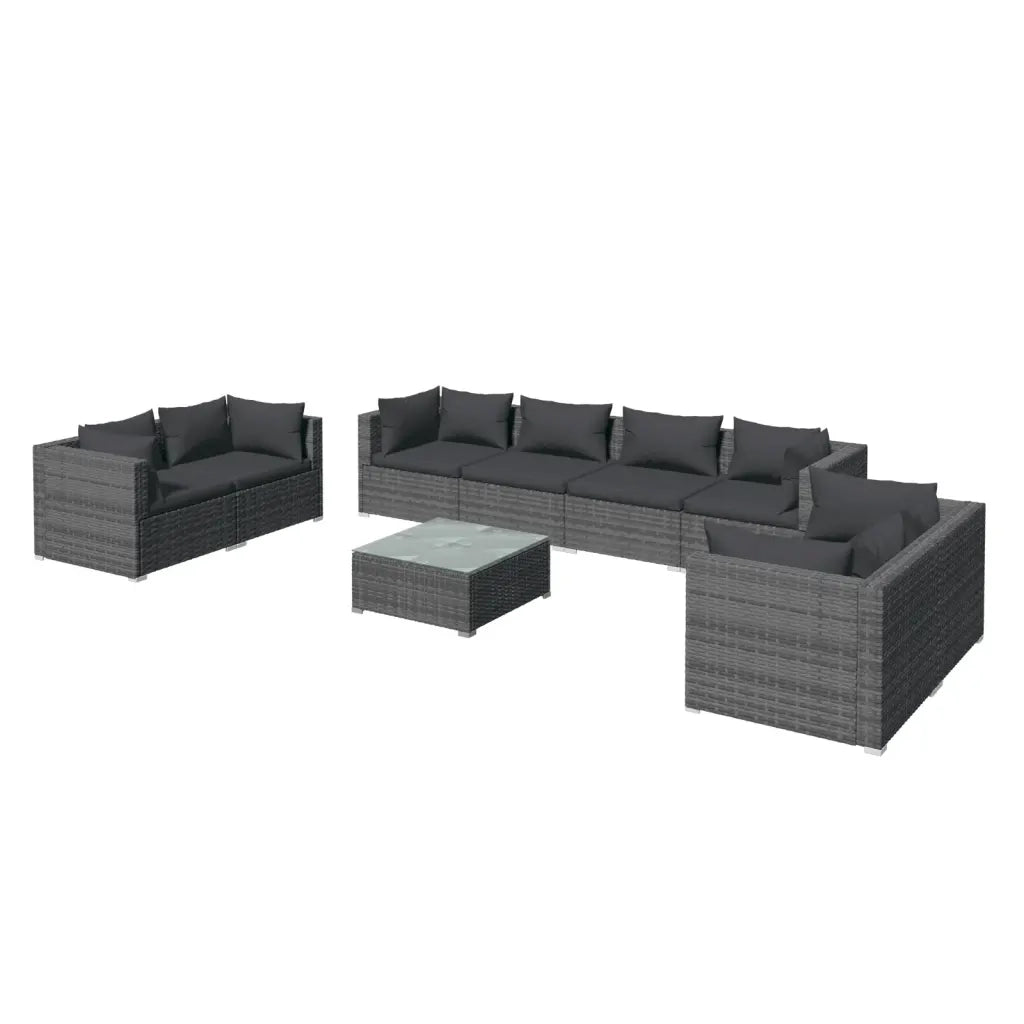 Set Divani da Giardino 9 pz con Cuscini in Polyrattan Grigio cod mxl 40461