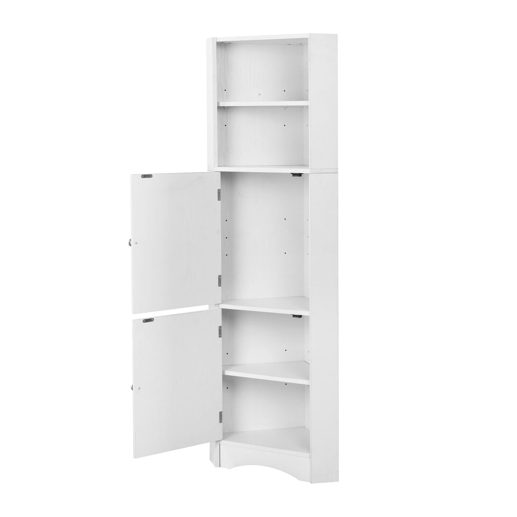 Armadietto da bagno angolare con 2 vani aperti e ripiano regolabile per bagno in truciolare bianco 36.5 × 36.5 × 155 cm